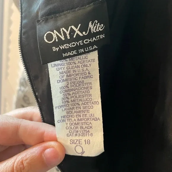 Vintage Y2K Silver Black Metallic Size 18 Mini Dress Onxy Nite Sheath Sleeveless - Picture 3 of 13